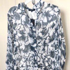 Lafayette 148 NY Print silk sheer shirt